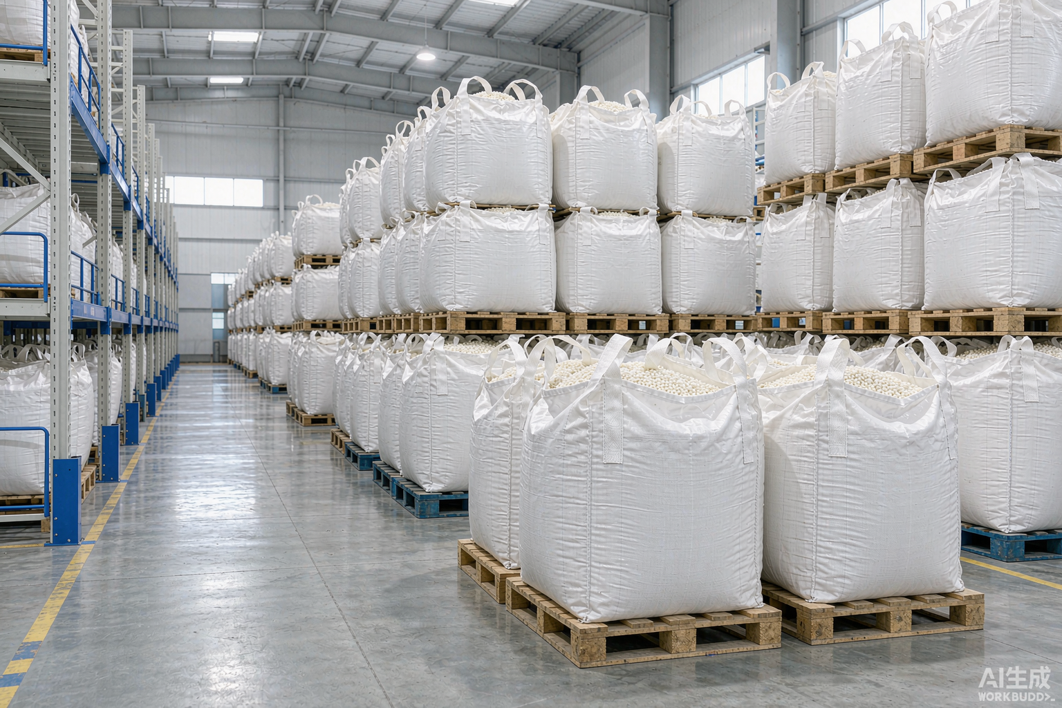 Woqin bonded warehouse with palletized resin bags